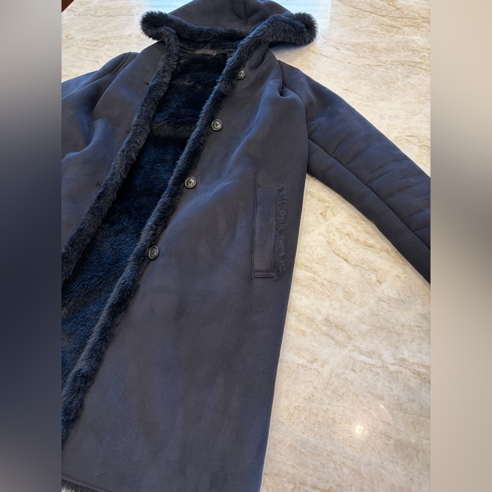 Uniqlo Faux Suede Sherpa Lined Hooded‎ Coat Black Small Festival